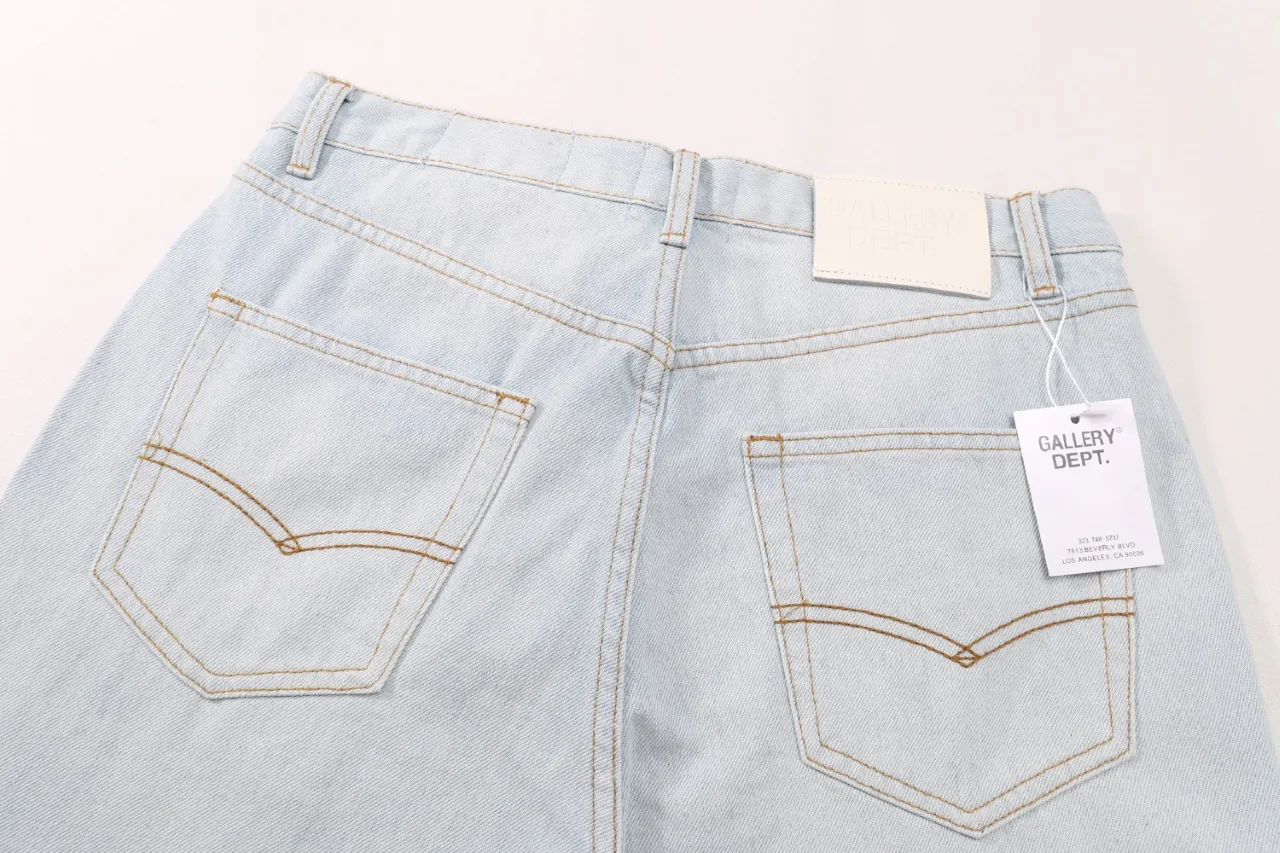 656#Gallery Dept New style ripped, knife-cut, washed, blue bootcut jeans, blue spliced ​​denim trousers, fashionable trousers, casual and versatile trousers, blue S~XL P250